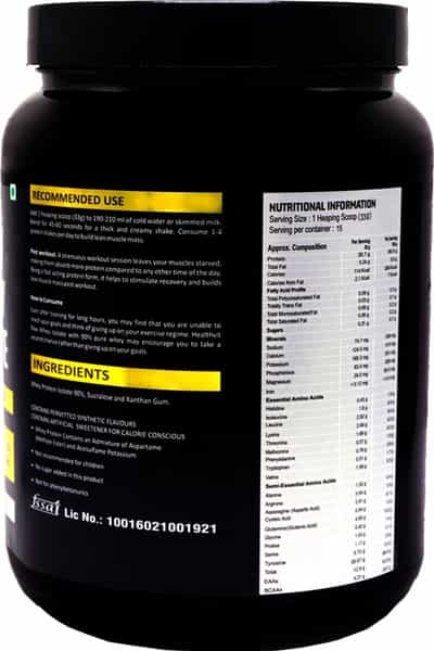 Healthvit Raw Whey Isolate Protein Supplement Powder- Unflavored (33 Serving) -500G