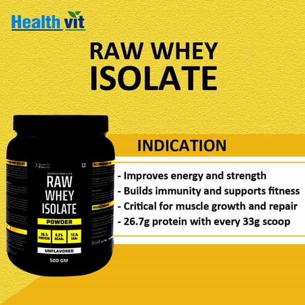 Healthvit Raw Whey Isolate Protein Supplement Powder- Unflavored (33 Serving) -500G