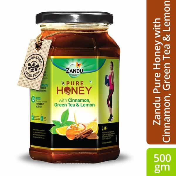 Zandu Pure Honey Cinnamon Green Tea & Lemon Health Food Jar Of 500 G