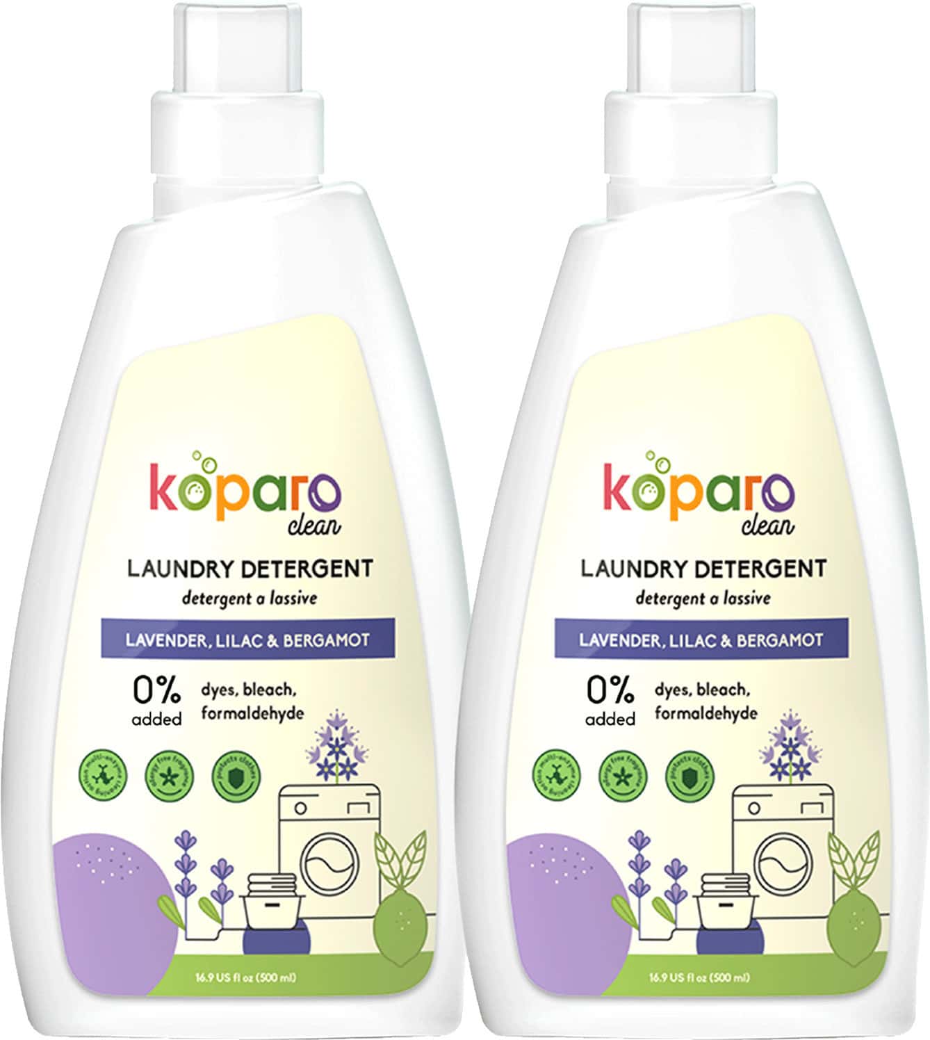 Koparo Laundry Liquid - Lavender - Natural & Non Toxic - Eco-Friendly - Tough On Stains - 500 Ml X 2