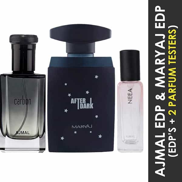 Ajmal Carbon & Maryaj After Dark Each Of 100Ml & Neea Of 20Ml Edp Pack Of 3 Unisex +2 Parfum Testers