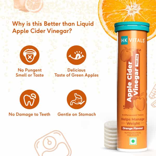 Hk Vitals Apple Cider Vinegar 750 Mg | For Weight Management | Orange | 60 Tablets