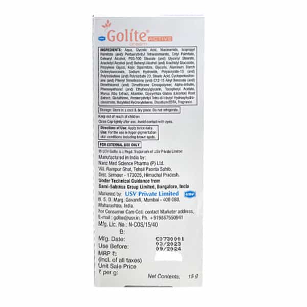 Golite Active | Powerful Depigmenting Cream | Tube 15 Gm