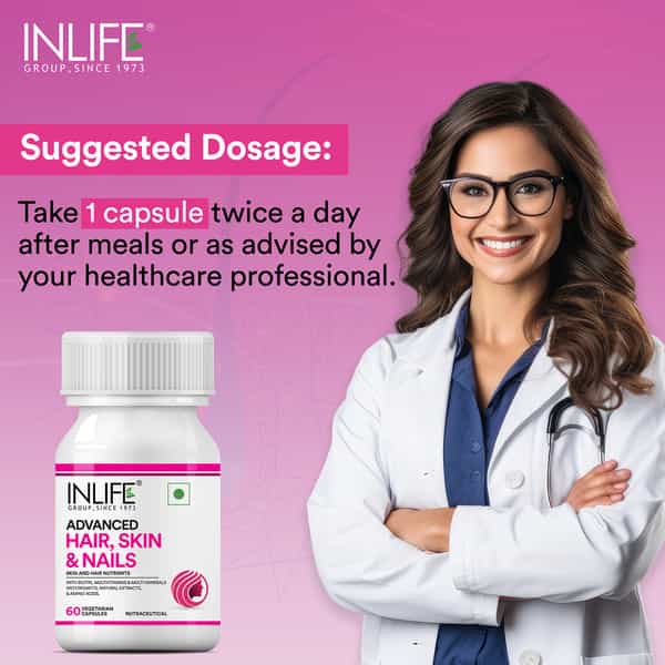 Inlife Biotin Advanced Hair Skin & Nails Supplement -Multivitamin Minerals Amino Acids -60 Cap