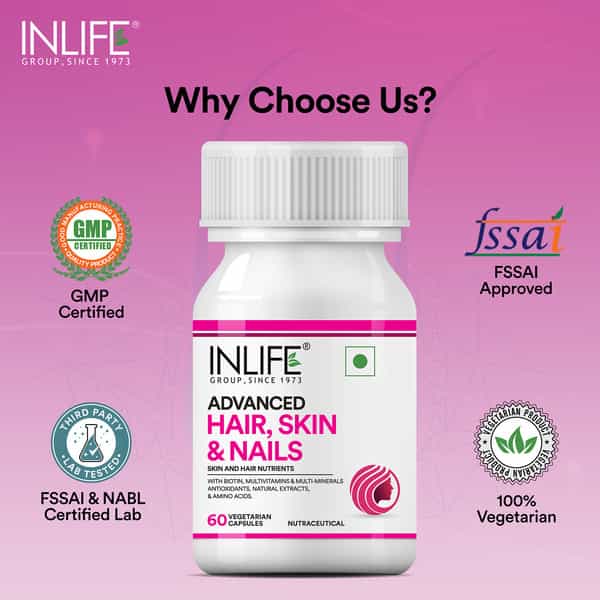 Inlife Biotin Advanced Hair Skin & Nails Supplement -Multivitamin Minerals Amino Acids -60 Cap