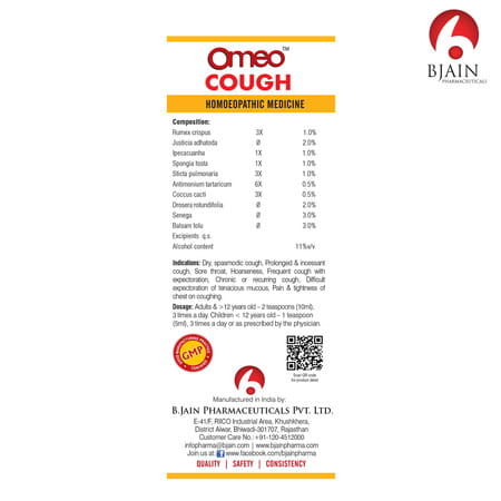 Bjain Omeo Cough Medicated Syrup | Supports Relief Throat Irritation & Chest Congestion - 100Ml