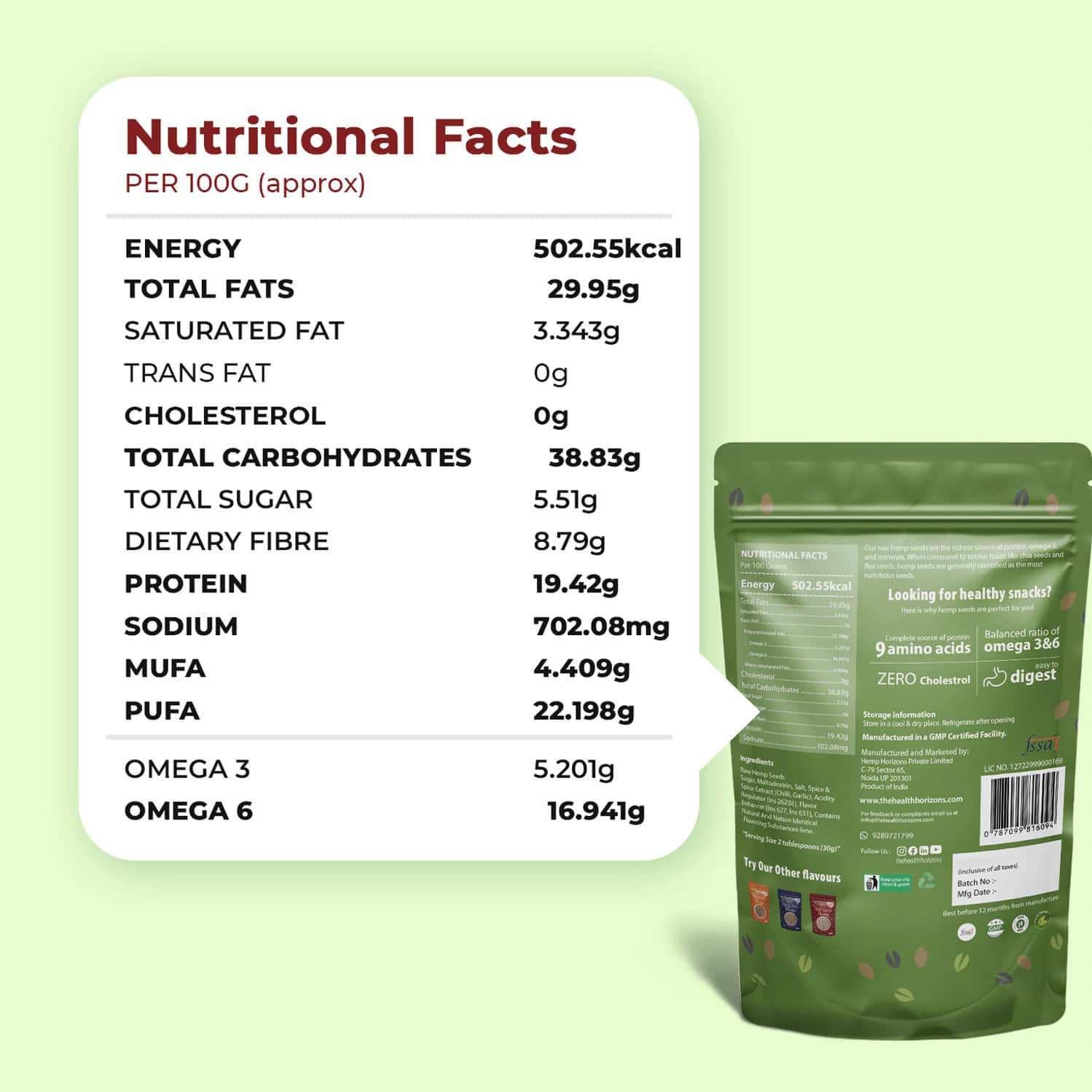 Buy HEALTH HORIZONS HEMP SEEDSOMEGA 6 & 3, FATTY ACIDS, & AMINO ACIDS