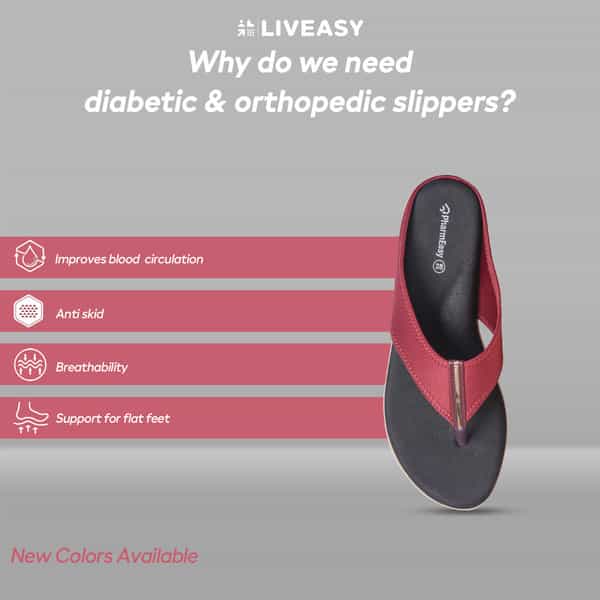 Liveasy Essentials Anti-Diabetic Slippers Cherry Women Uk 9