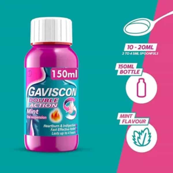 Gaviscon Double Action Mint Flavour Bottle Of 150Ml Oral Liquid