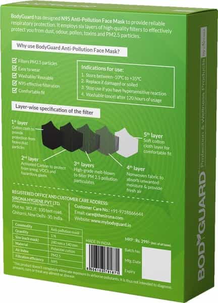 Bodyguard N95 + Pm2.5 Anti Pollution Face Mask With Activated Carbon - Large