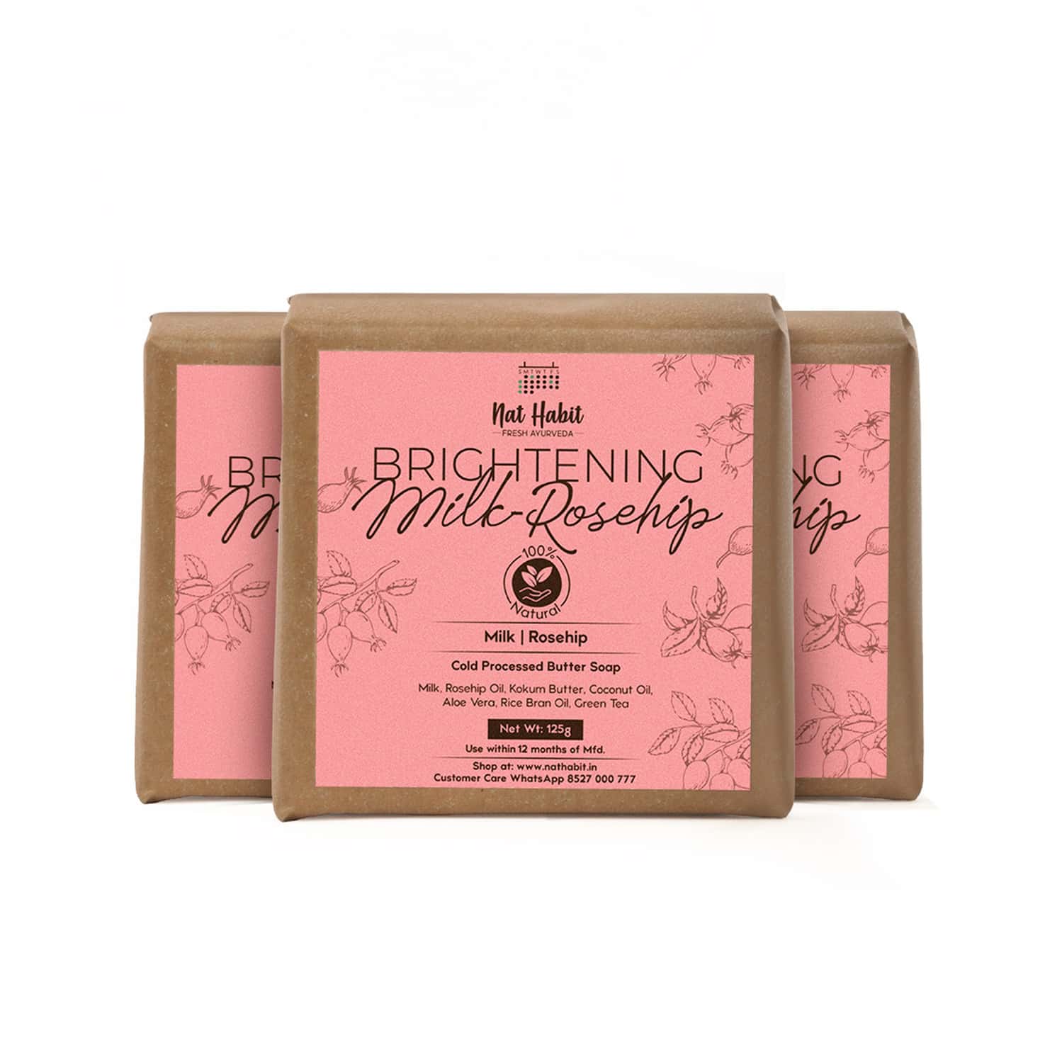 Nat Habit Milk Rosehip Bathing Soap - Reduces Wrinkles | Blackheads & Body Odor (125g)