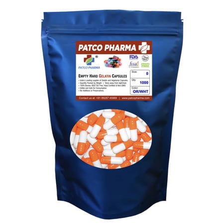 Patco Pharma - Size 0 Orange/White Empty Gelatin Pill Capsule|Diy Powder Filling (Pack Of 1000)