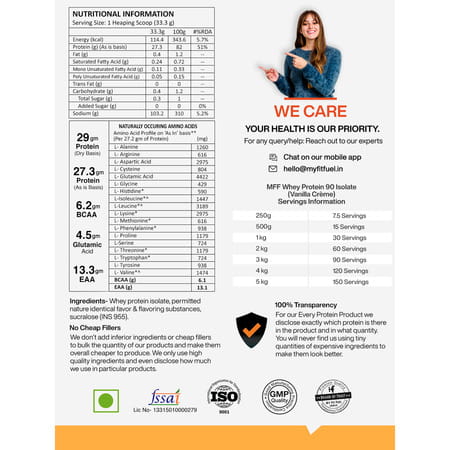 Myfitfuel Mff Whey Protein 90 Isolate | 1 Kg | Vanilla Creme (30 Servings) Whey Protein Isolate