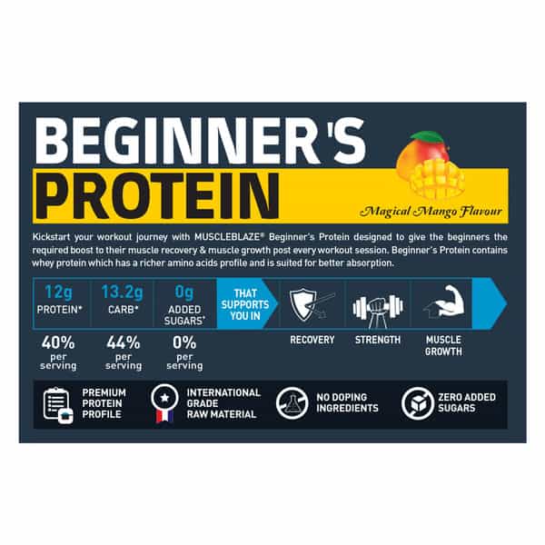 Muscleblaze Beginner's Whey Protein Supplement (Magical Mango 1 Kg / 2.2 Lb 33 Servings)