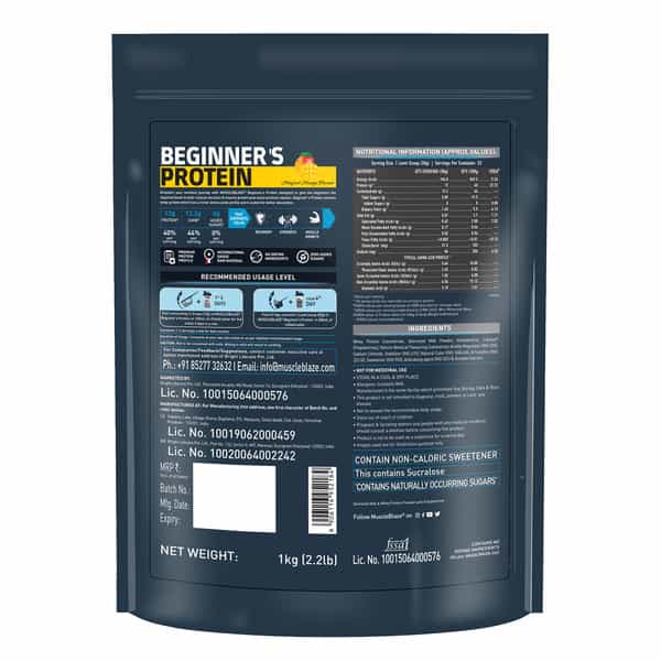 Muscleblaze Beginner's Whey Protein Supplement (Magical Mango 1 Kg / 2.2 Lb 33 Servings)