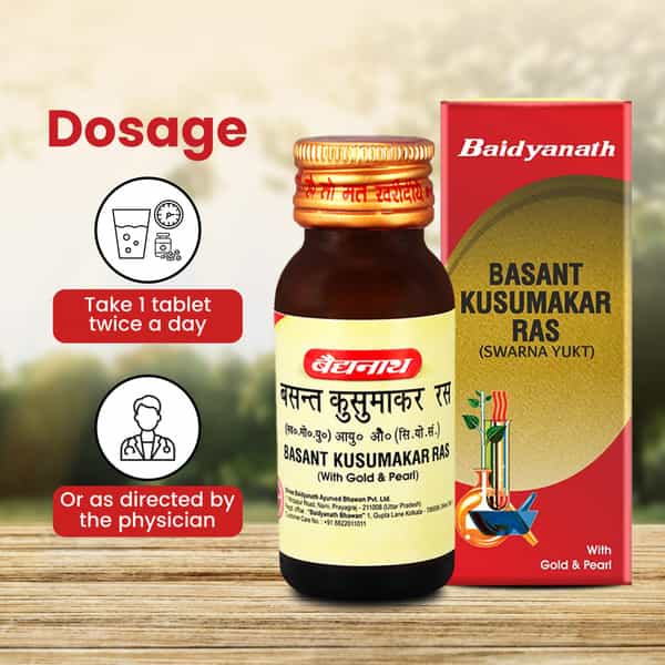 Baidyanath Ayurved Basant Kusumakar Ras 10 Tabs | Gold & Pearl | Diabetic Care