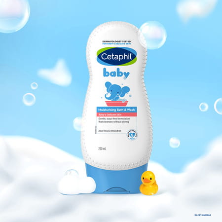 Cetaphil Baby Moisturising Bath & Wash | Aloe Vera & Almond Oil | Bottle | 230 Ml