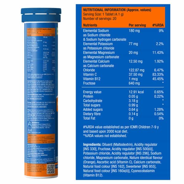 Fast&Up Reload Hydration & Energy Drink With Electrolytes - Effervescent Tablets- Orange(20 Tablets)
