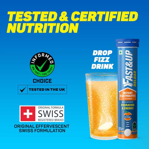 Fast&Up Reload Hydration & Energy Drink With Electrolytes - Effervescent Tablets- Orange(20 Tablets)