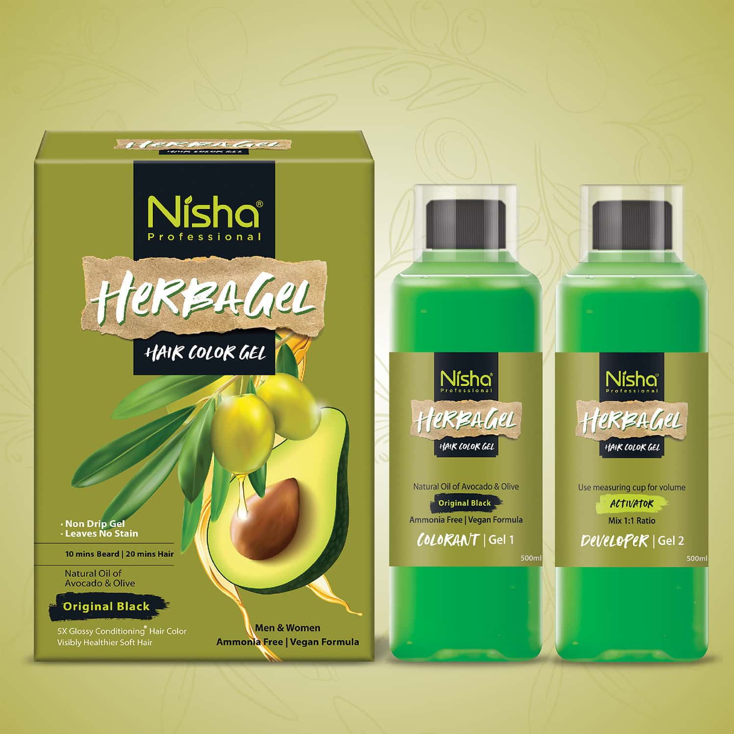 Nisha Herbagel Hair And Beard Colour Gel Original Black 1000ml | Ammonia Free | No Parabens | Vegan