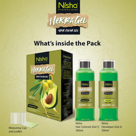 Nisha Herbagel Hair And Beard Colour Gel Original Black 1000ml | Ammonia Free | No Parabens | Vegan