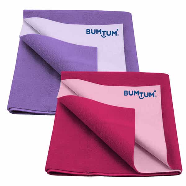 Bumtum Dry Sheet Leakproof Baby Bed Protector (Lilac + Hot Pink Large Size 100*140Cm|Pack Of 2)