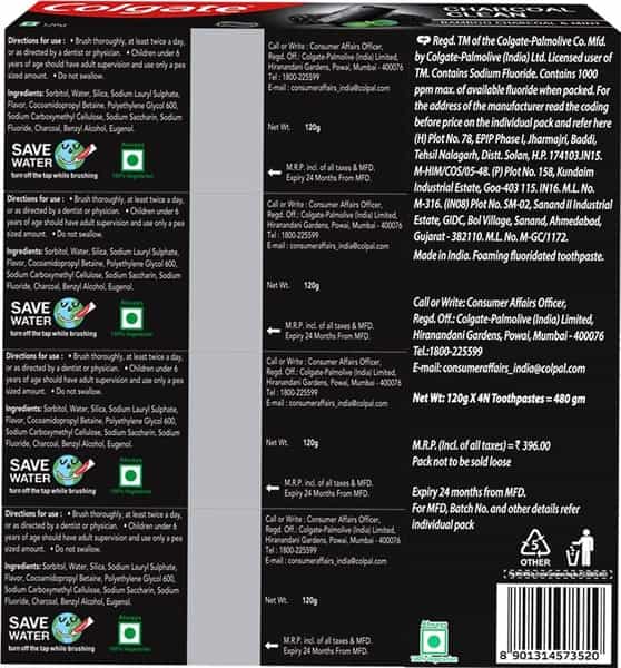 Colgate Charcoal Clean Toothpaste Black Gel Paste Bamboo Charcoal And Wintergreen Mint-120Gx4-480G