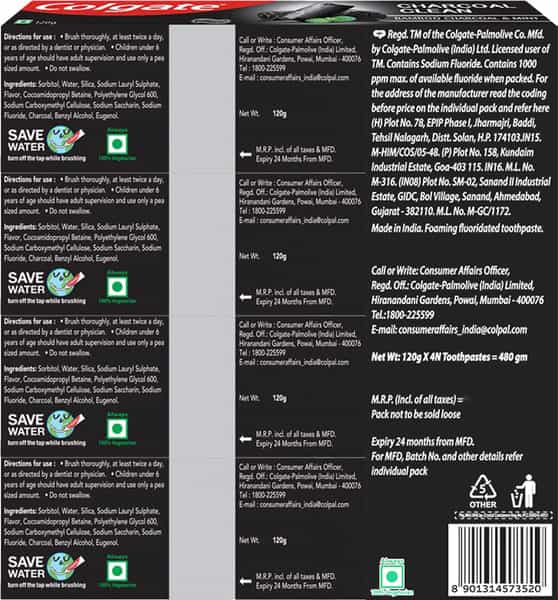 Colgate Charcoal Clean Toothpaste Black Gel Paste Bamboo Charcoal And Wintergreen Mint-120Gx4-480G