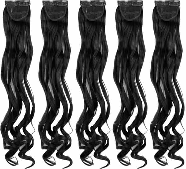 Streak Street Clip-In 20" Curly Natural Black Side Patches (5Pcs Set)