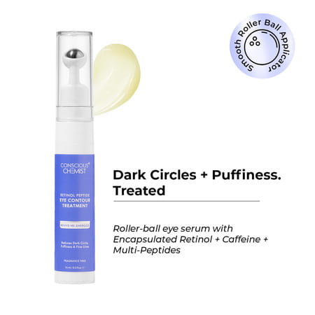 Conscious Chemist Retinol Peptide Under Eye Cream 15ml | Soothing Roller | Dark Circles & Puffiness