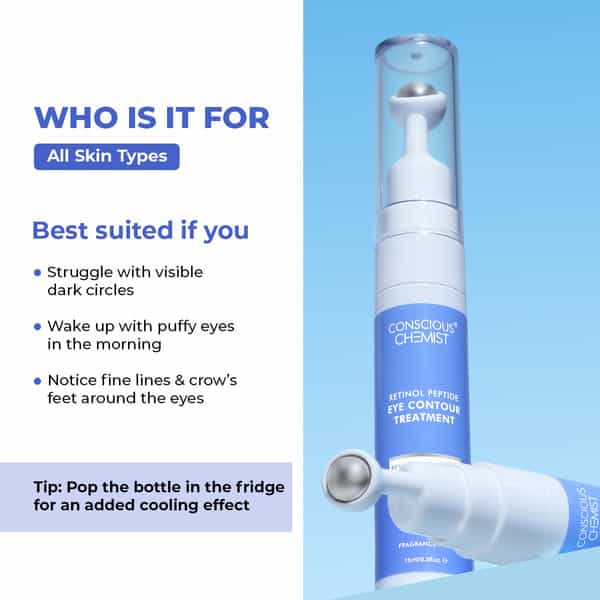 Conscious Chemist Retinol Peptide Under Eye Cream 15Ml | Soothing Roller | Dark Circles & Puffiness