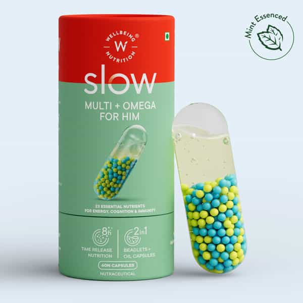 Wellbeing Nutrition Slow Multivitamin For Men With 100% Rda Of Essential Nutrients 60 Caps
