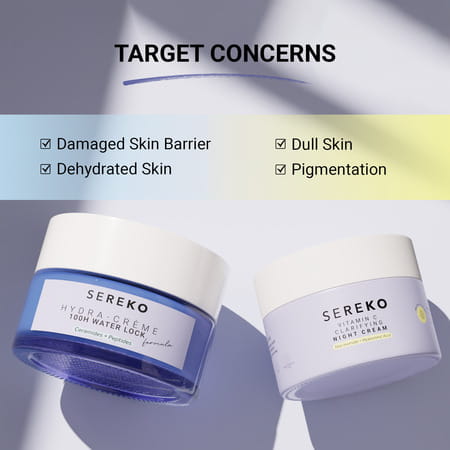Sereko Hydra 100h Day Cream Face Moisturiser + Clarifying Night Cream Face Moisturiser (50ml Each)