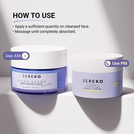 Sereko Hydra 100h Day Cream Face Moisturiser + Clarifying Night Cream Face Moisturiser (50ml Each)