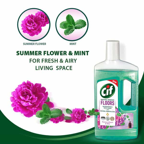 Cif Natural Essence Floor Cleaner For Tough Stains Summer Flower & Mint Scent 997Ml