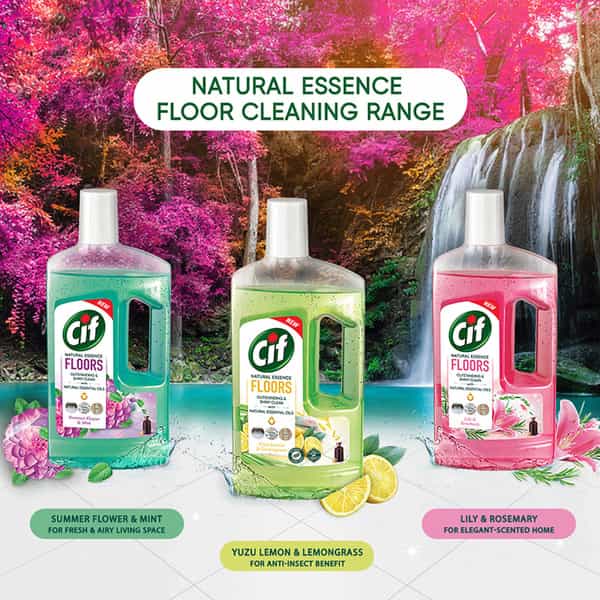Cif Natural Essence Floor Cleaner For Tough Stains Summer Flower & Mint Scent 997Ml