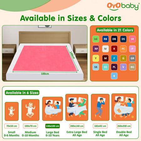 Oyo Baby Waterproof Bed Protector Baby Dry Sheet Large Salmon Rose (100 Cm X 140 Cm)