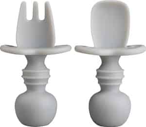 Luvlap Baby Weaning Spoon & Fork Set Chewable Silicone Utensils 6 M+ Gum Friendly