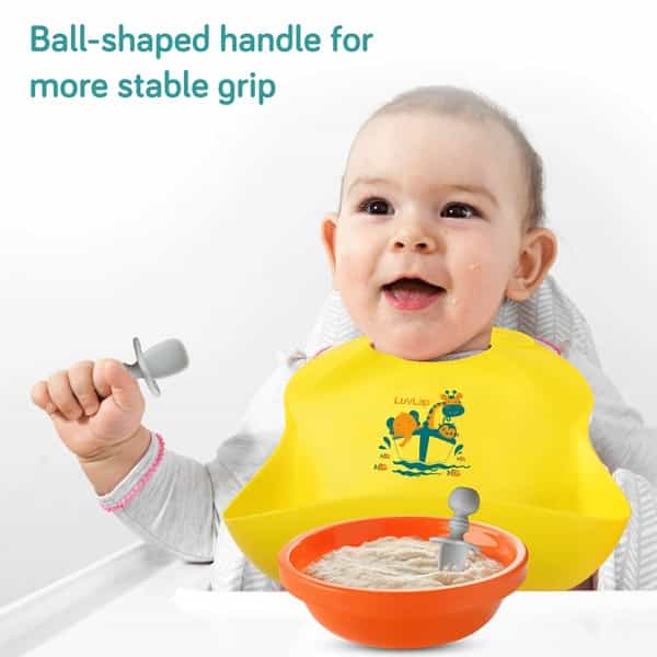 Luvlap Baby Weaning Spoon & Fork Set Chewable Silicone Utensils 6 M+ Gum Friendly