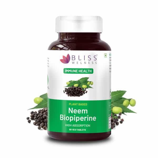 Bliss Welness Neem Tablets For Immunity Booster,Hair & Skin Detoxifier|For Men And Women|60 Tablets