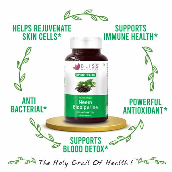 Bliss Welness Neem Tablets For Immunity Booster,Hair & Skin Detoxifier|For Men And Women|60 Tablets