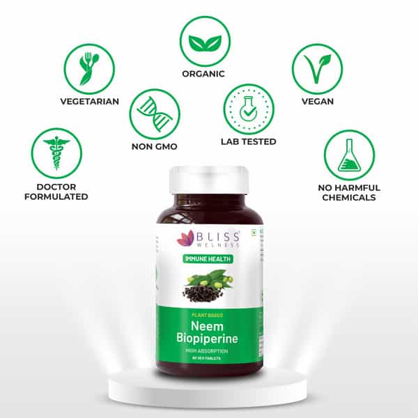 Bliss Welness Neem Tablets For Immunity Booster,Hair & Skin Detoxifier|For Men And Women|60 Tablets