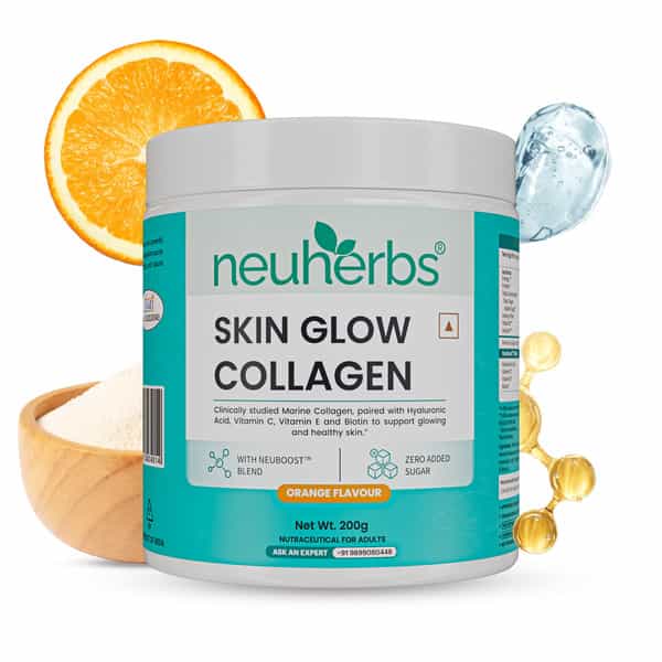 Neuherbs Skin Glow Collagen Powder- 200G (Orange Flavour) With Hyaluronic Acid | Vitamin E & C
