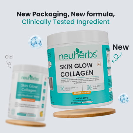 Neuherbs Skin Glow Collagen Powder- 200g (Orange Flavour) With Hyaluronic Acid | Vitamin E & C