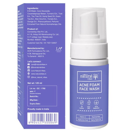 Natural Vibes Anti Acne Foam Face Wash With Vitamin C & Hyaluronic Acid 125 Ml