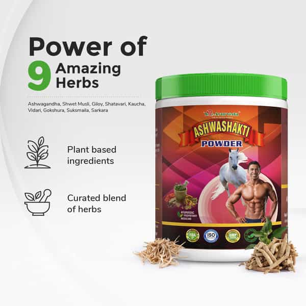 A R Ayurveda Ashwashakti Ashwagandha Powder For Weight And Muscles Gain Powder For Men - 200Gm