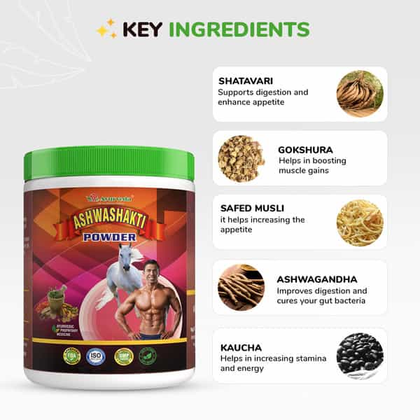 A R Ayurveda Ashwashakti Ashwagandha Powder For Weight And Muscles Gain Powder For Men - 200Gm