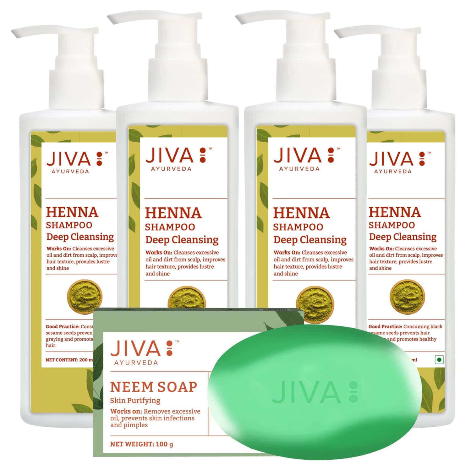 Jiva Heena Shampoo| Deep Cleansing Heena Shampoo For Long | Healthy & Strong Hair - 200ml(pack 4)
