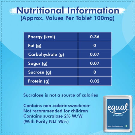 Equal Classic Zero Calorie Sweetener Sugar Free Calorie Control 100 Tablets Pack Of 6