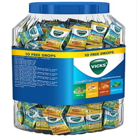 Vicks Cough Drops With Menthol | Ginger & Honey | Tulsi Relieves Throat Irritation-210 Pcs Jar